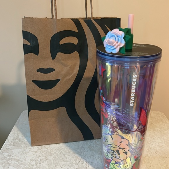 NEW Starbucks Rose Silicon Straw Topper Winter 2023 Floral Tumbler - Picture 6 of 8
